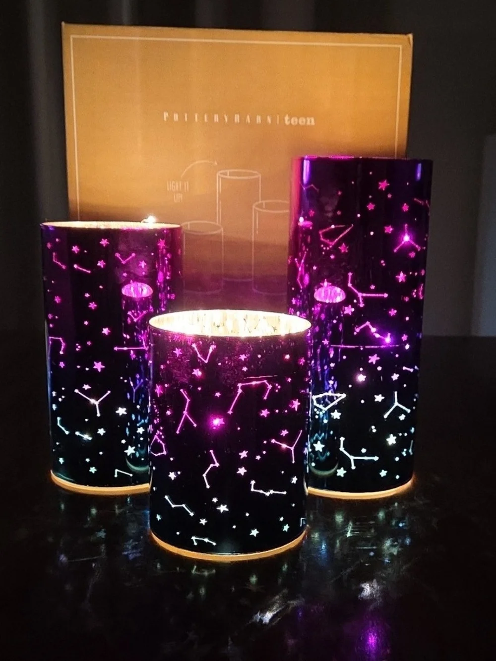 Pottery Barn Teen Magenta Constellation Hurricane Table Lights
